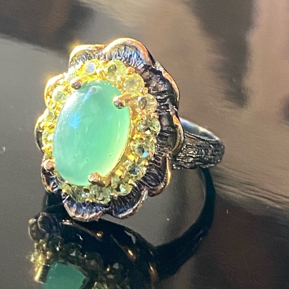 Genuine Chrysoprase Peridot Ring